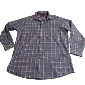 Tommy Hilfiger Regular Non Iron Blue Plaid Button Up Shirt Men Size 16.5 32 33